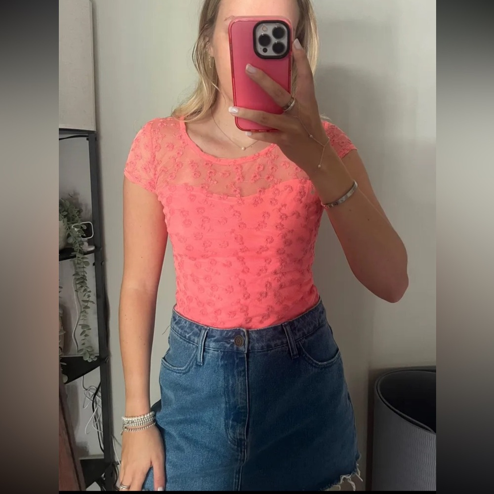 Bershka Floral Mesh Top